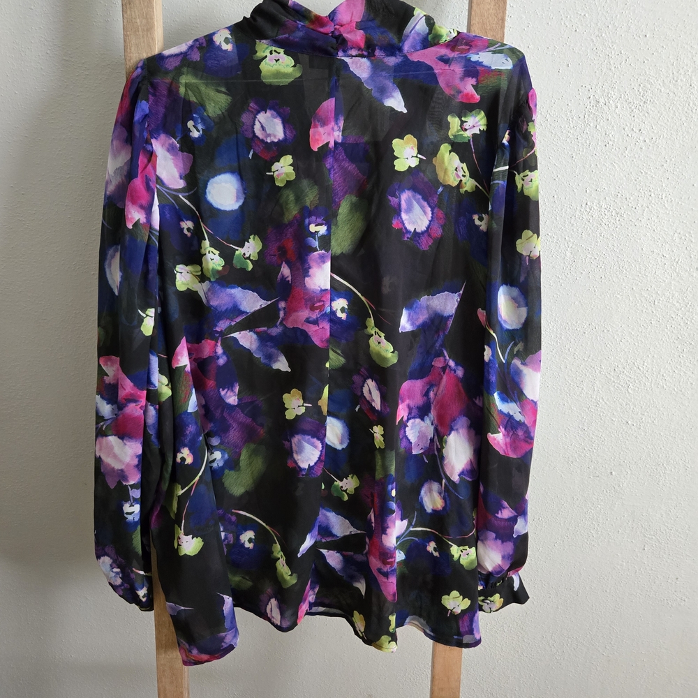 Eloquii Black and Purple Graphic Chiffon Blouse